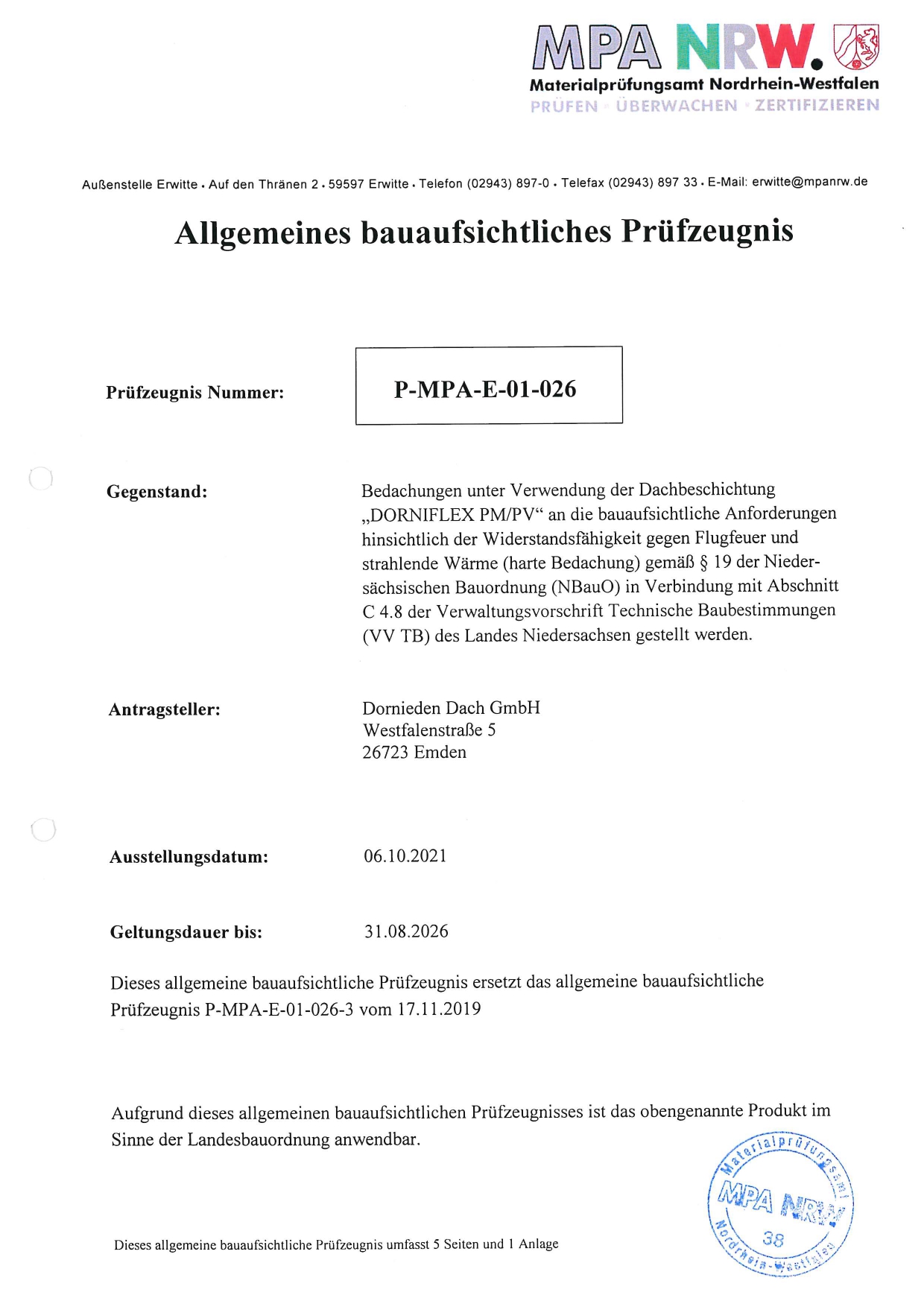 Zertifikat MPA NRW